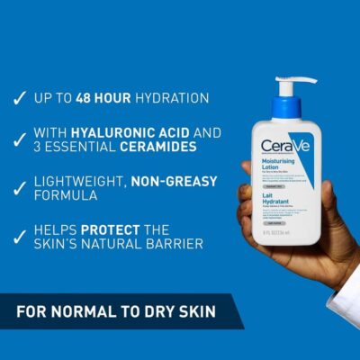 CeraVe Moisturising Lotion يعد لوشن ترطيب البشرة خيارًا رائعًا للبشرة الجافة إلى الجافة جدًا.