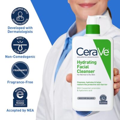 CeraVe غسول لجميع أنواع البشرة وهو مناسب بشكل خاص لمن لديهم بشرة عادية إلى جافة ،