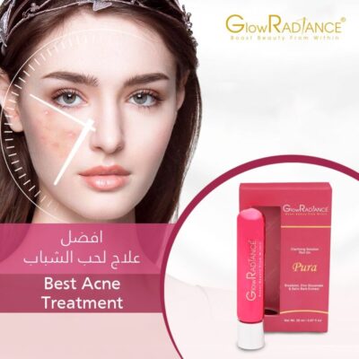  GLOWRADIANCE PURA محلول بيورا فعال في علاج حب الشباب يحتوي علي افضل المكونات الفعالة في قتل البكتيريا التي تسبب حب الشباب، وتقليل إفراز الزيوت، وتهدئة الالتهاب.