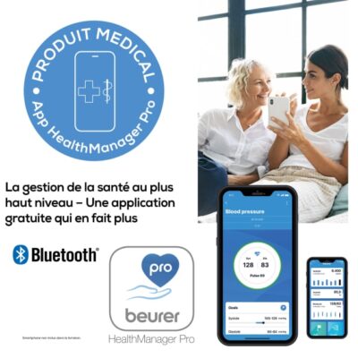  جهاز قياس الضغط بيورير BM85 سهل الاستخدام يقدم نتائج دقيقة. من خلال تقنية Bluetooth Smart، يمكنك نقل قراءات ضغط الدم إلى هاتفك الذكي ليتيح للطبيب تحليل قراءاتك